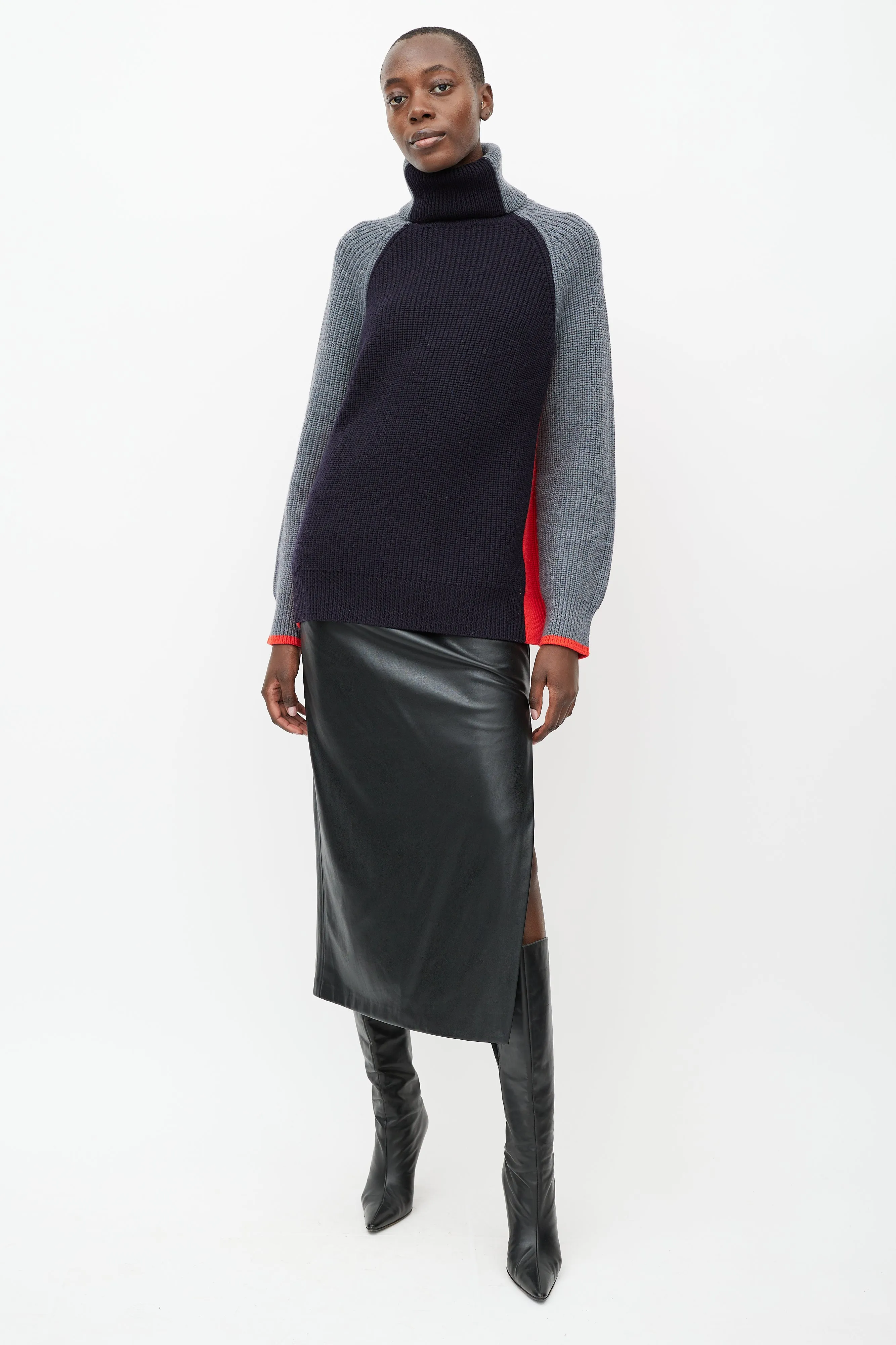 Navy & Multicolour Wool Turtleneck Sweater