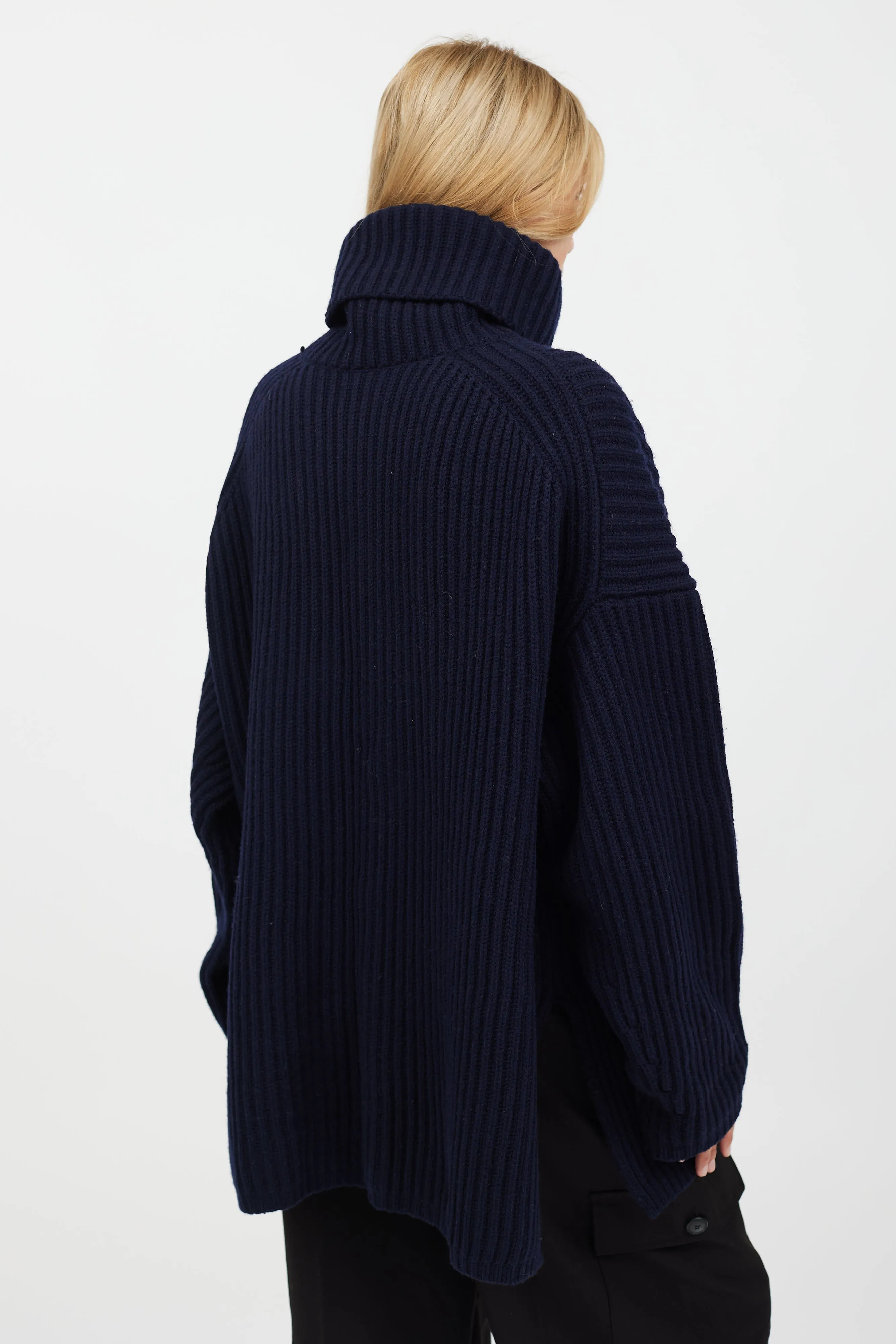 Navy Rib Knit Turtleneck Sweater