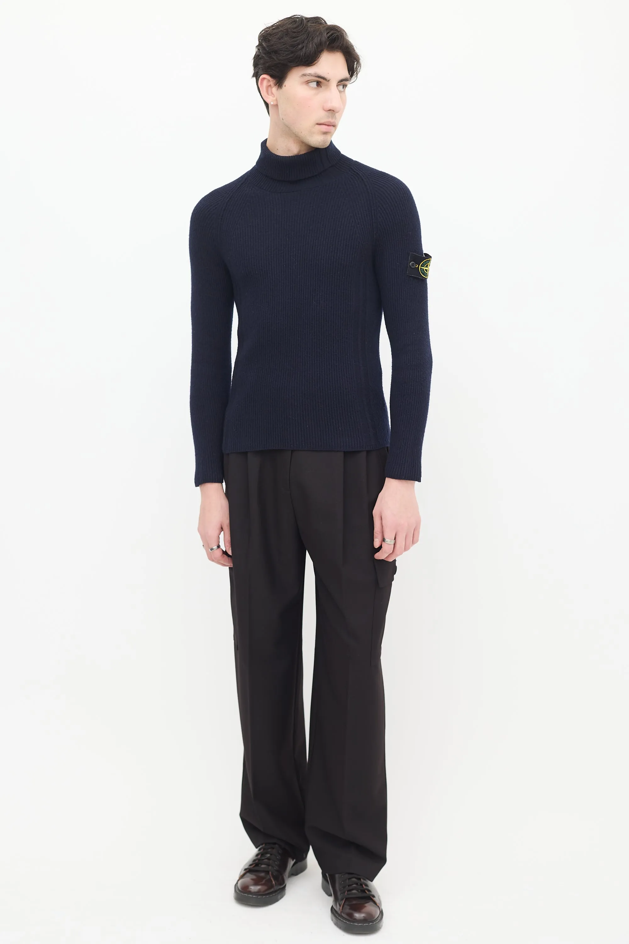 Navy Wool Compass Patch Sweater