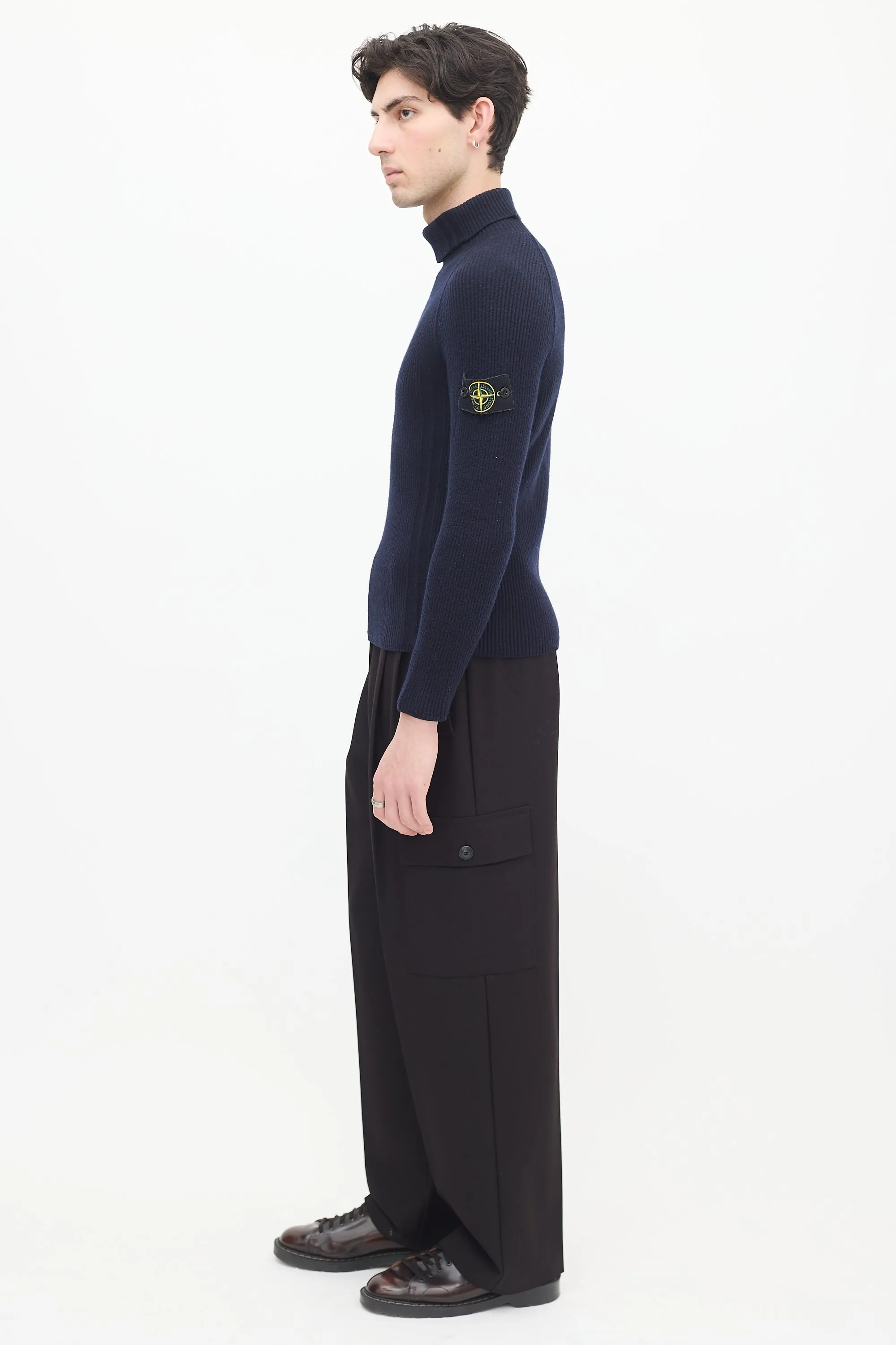 Navy Wool Compass Patch Sweater