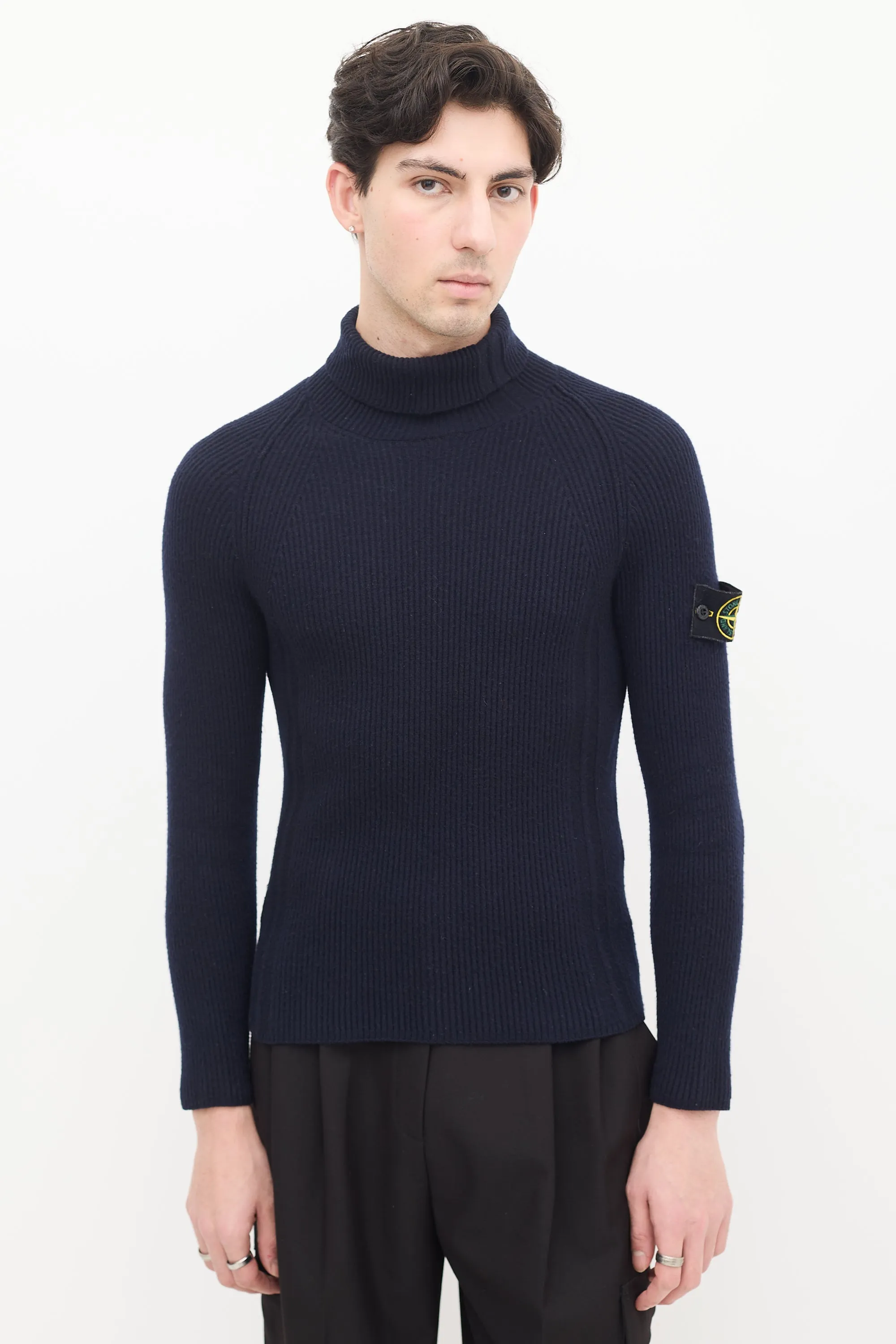 Navy Wool Compass Patch Sweater