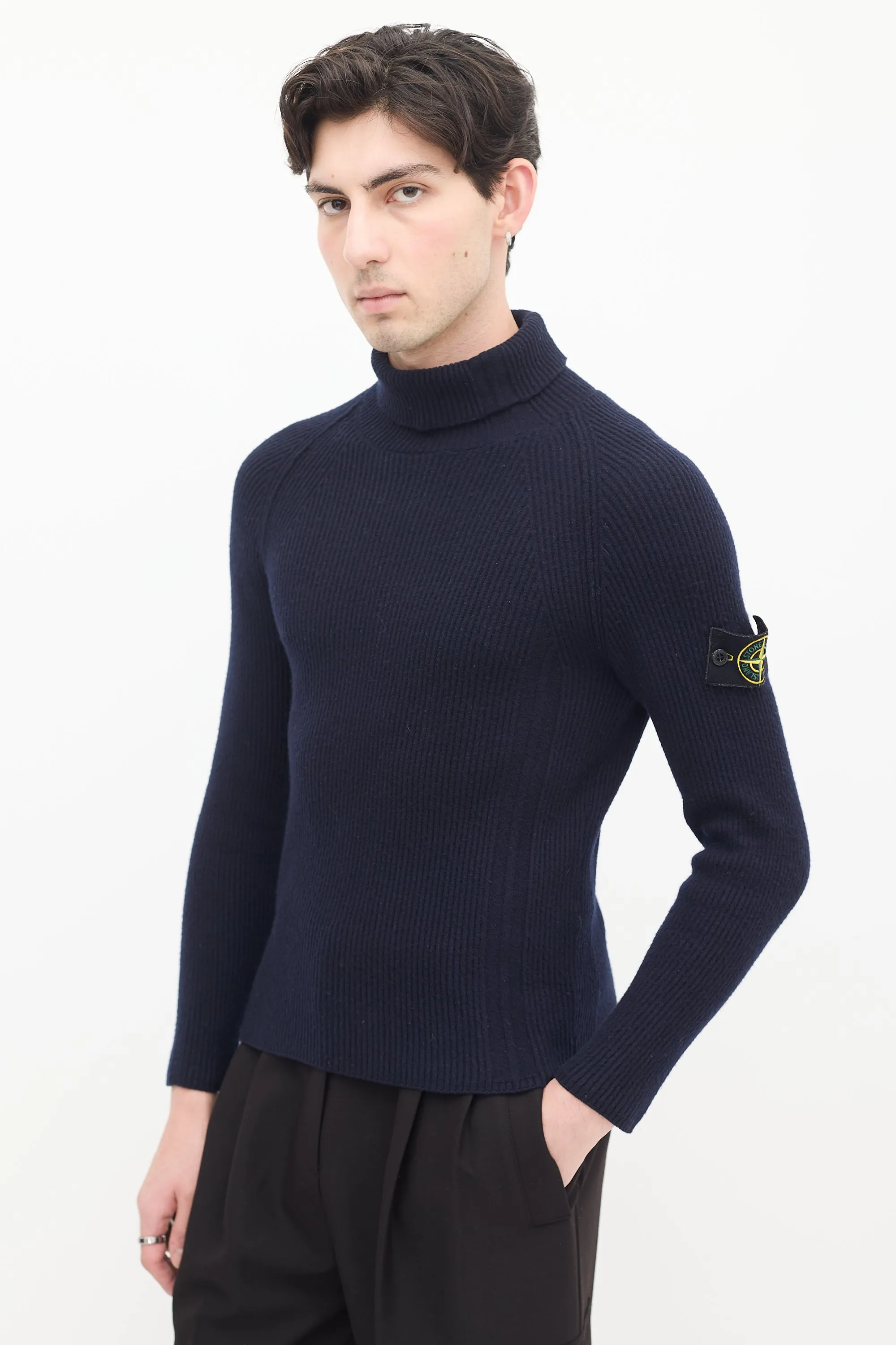 Navy Wool Compass Patch Sweater