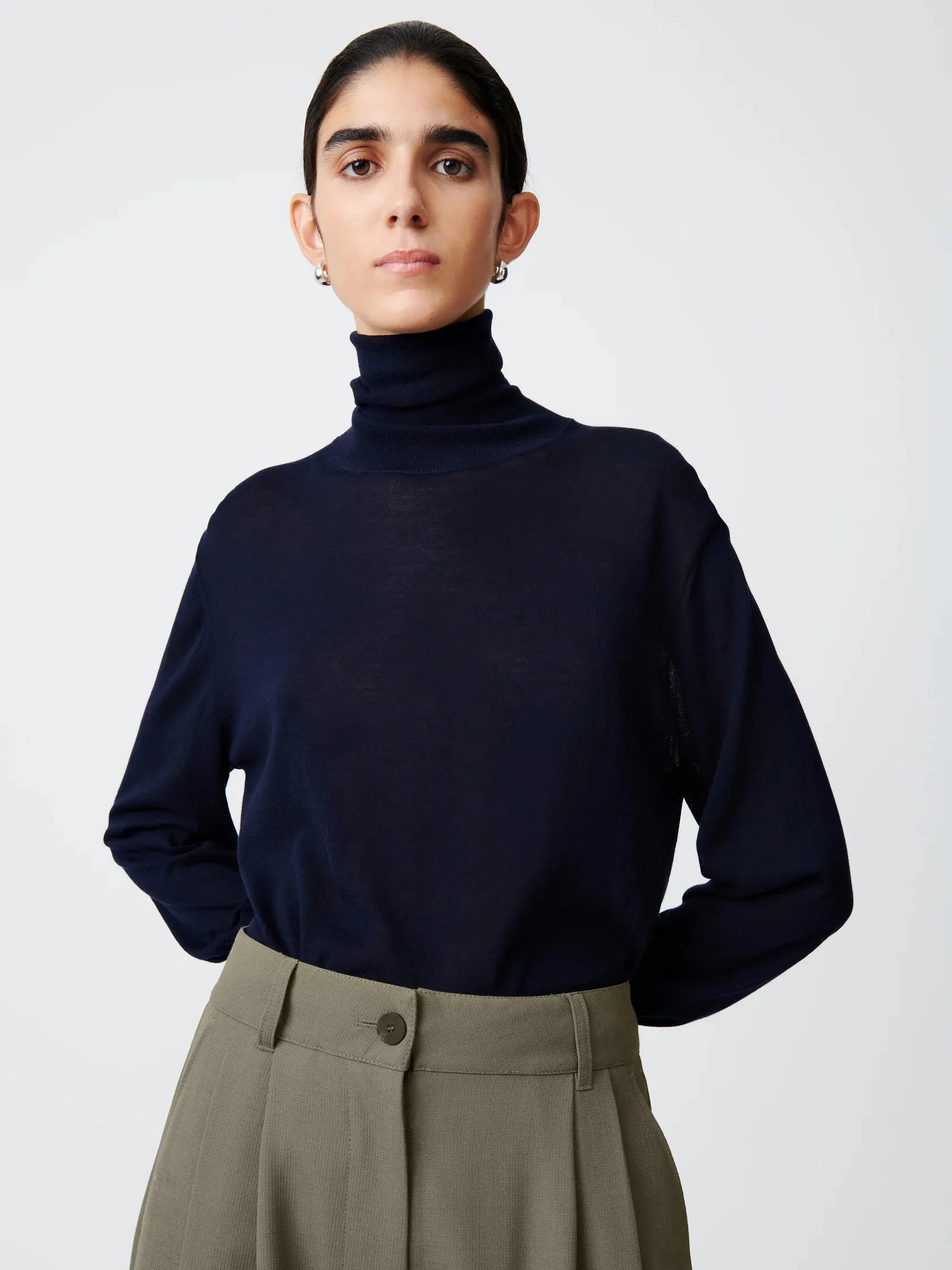 Nilo Fine Crepe Cotton Turtleneck Tee - Darkest Navy