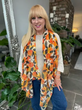 Orange Flower Raw Edge Scarf