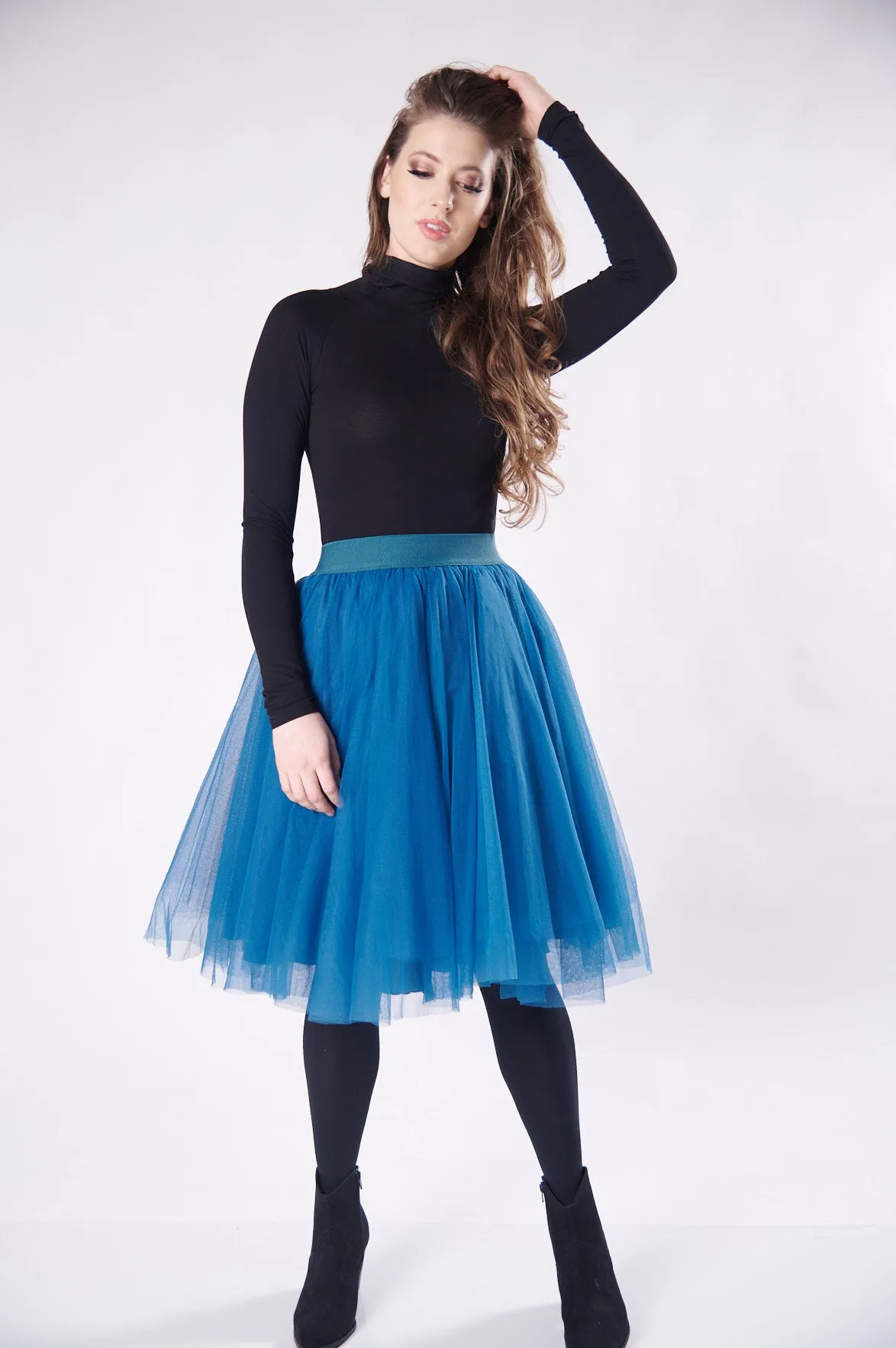 Over the Knee Petrol Blue Tulle Skirt