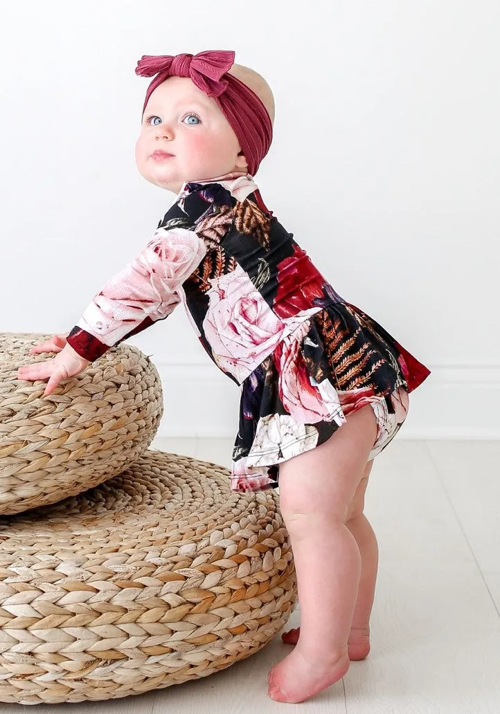 Posh Peanut Zoey Floral L/S Twirl Skirt Bodysuit