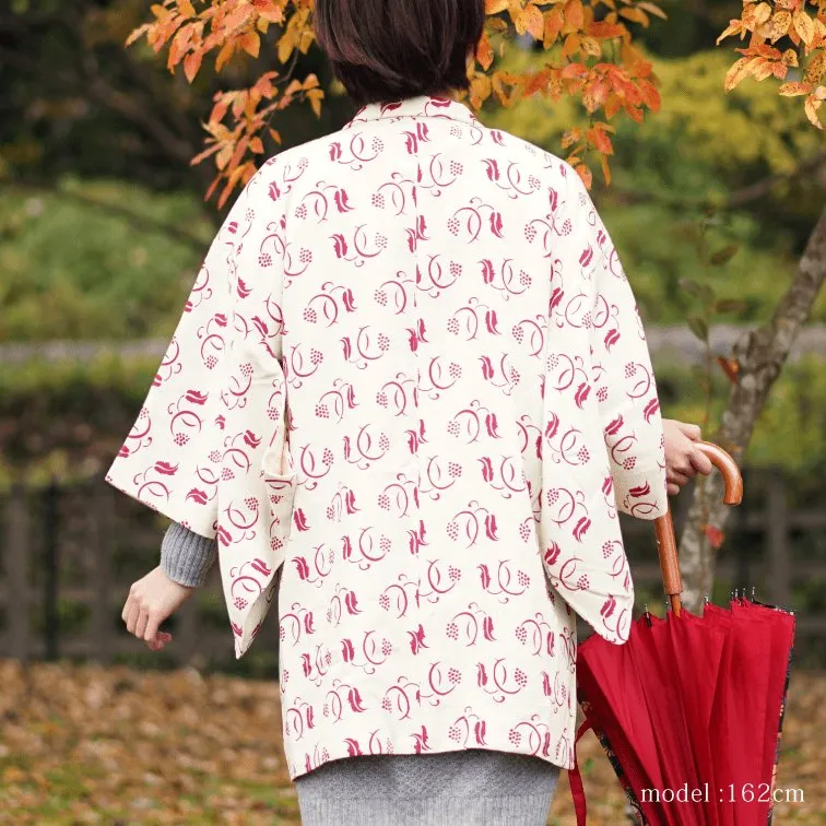 Red modern pattern on white haori