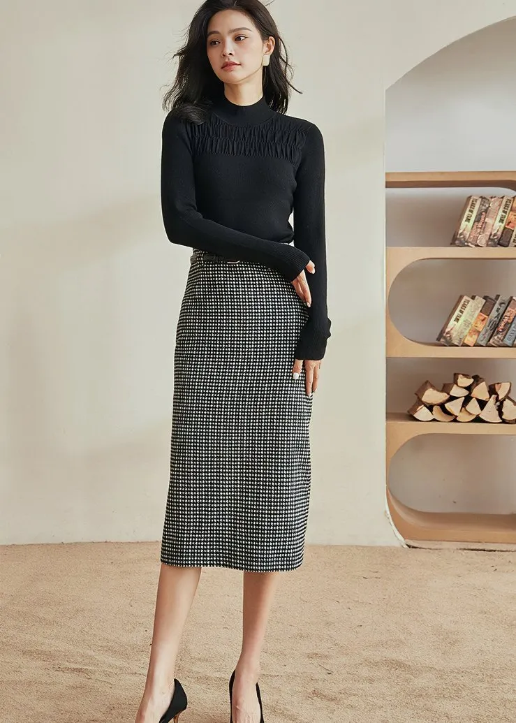 RETRO PLAID TIGHT MIDI SKIRT