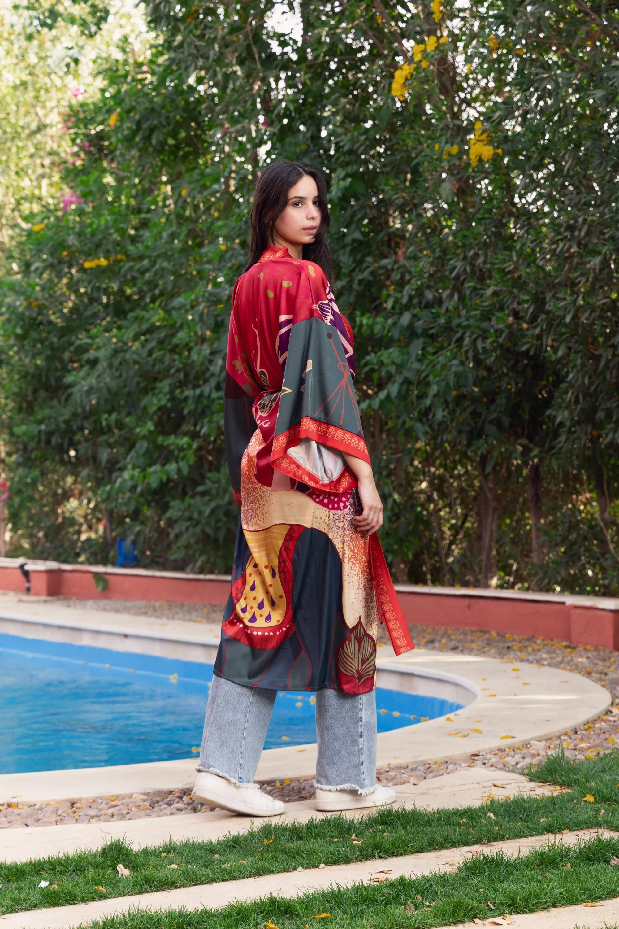 Satin Burgundy Blossom Kimono
