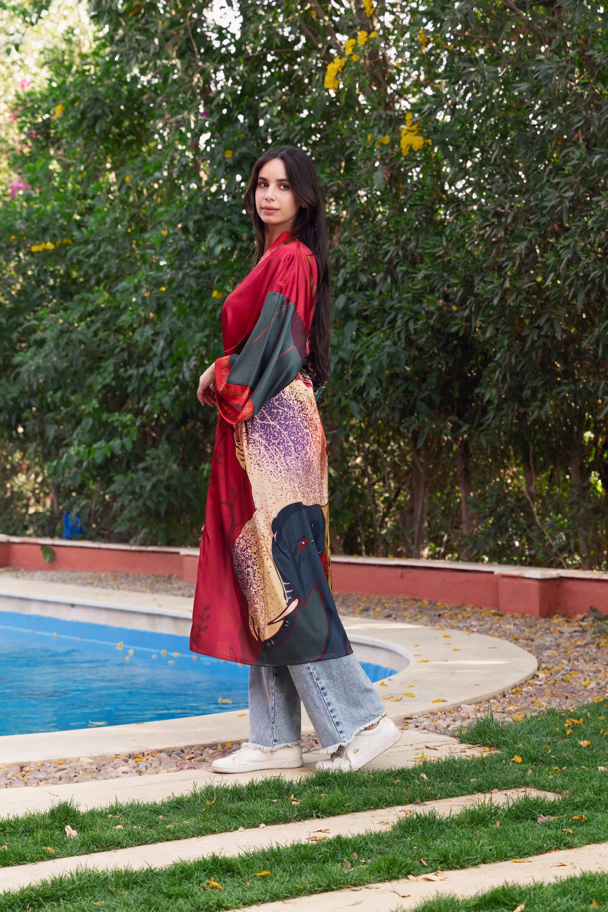 Satin Burgundy Blossom Kimono