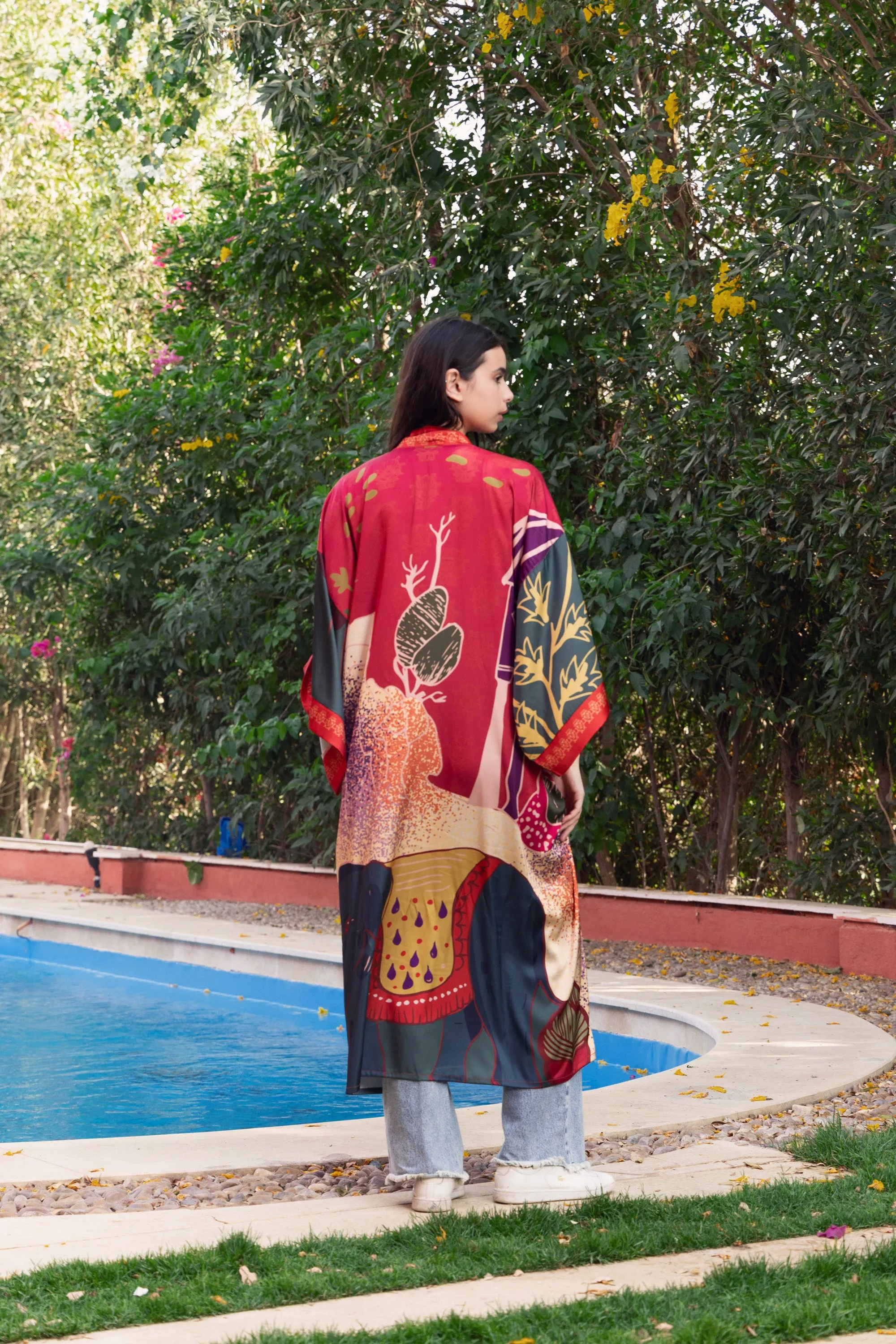 Satin Burgundy Blossom Kimono
