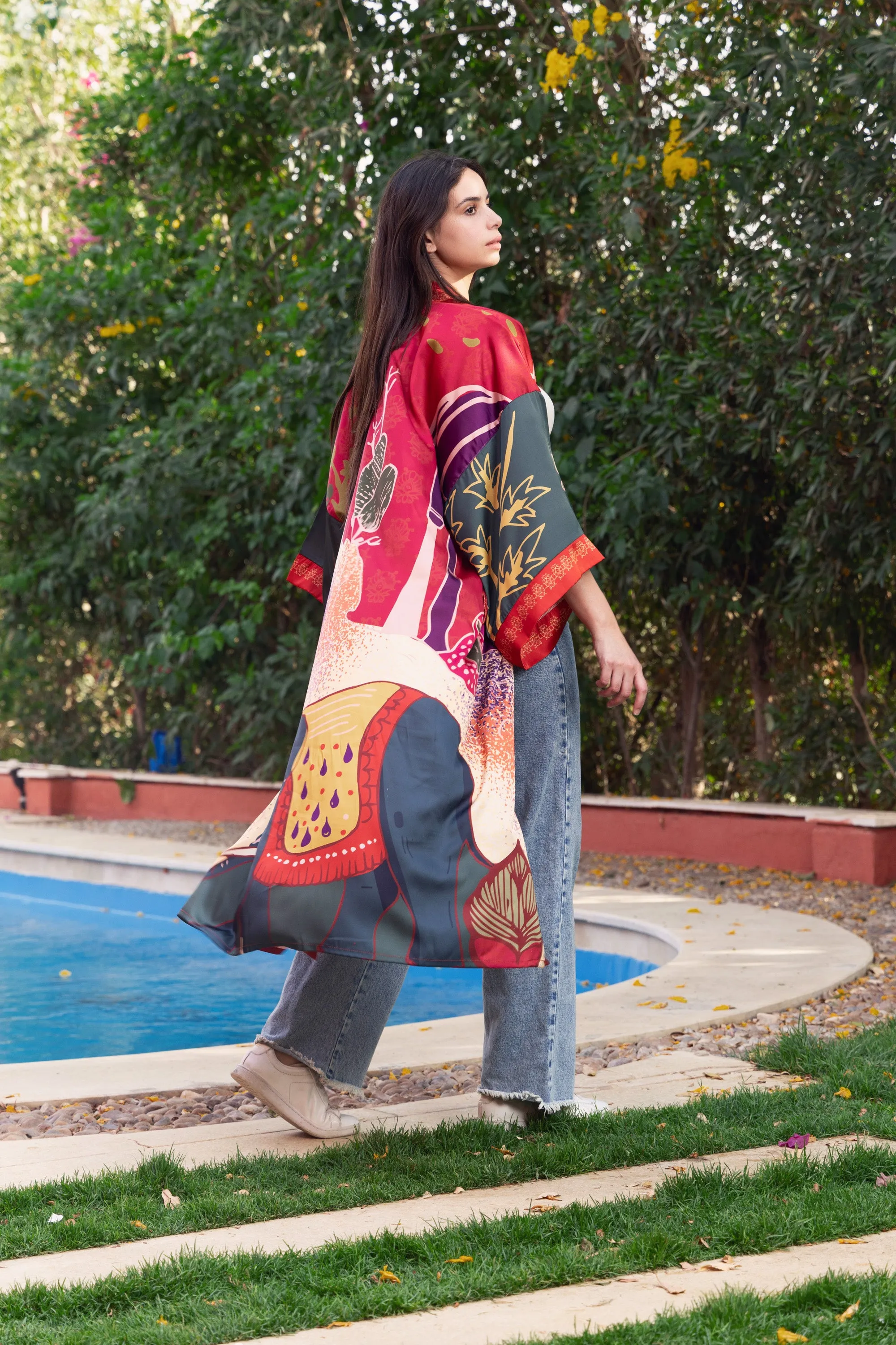 Satin Burgundy Blossom Kimono
