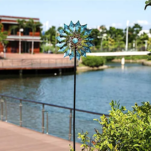 Steadydoggie Wind Spinner 61in Emerald Single Blade Kinetic Spinner Blue