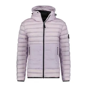 STONE ISLAND LOGO PATCH QUILTED DOWN NYLON HOODED COAT PINK