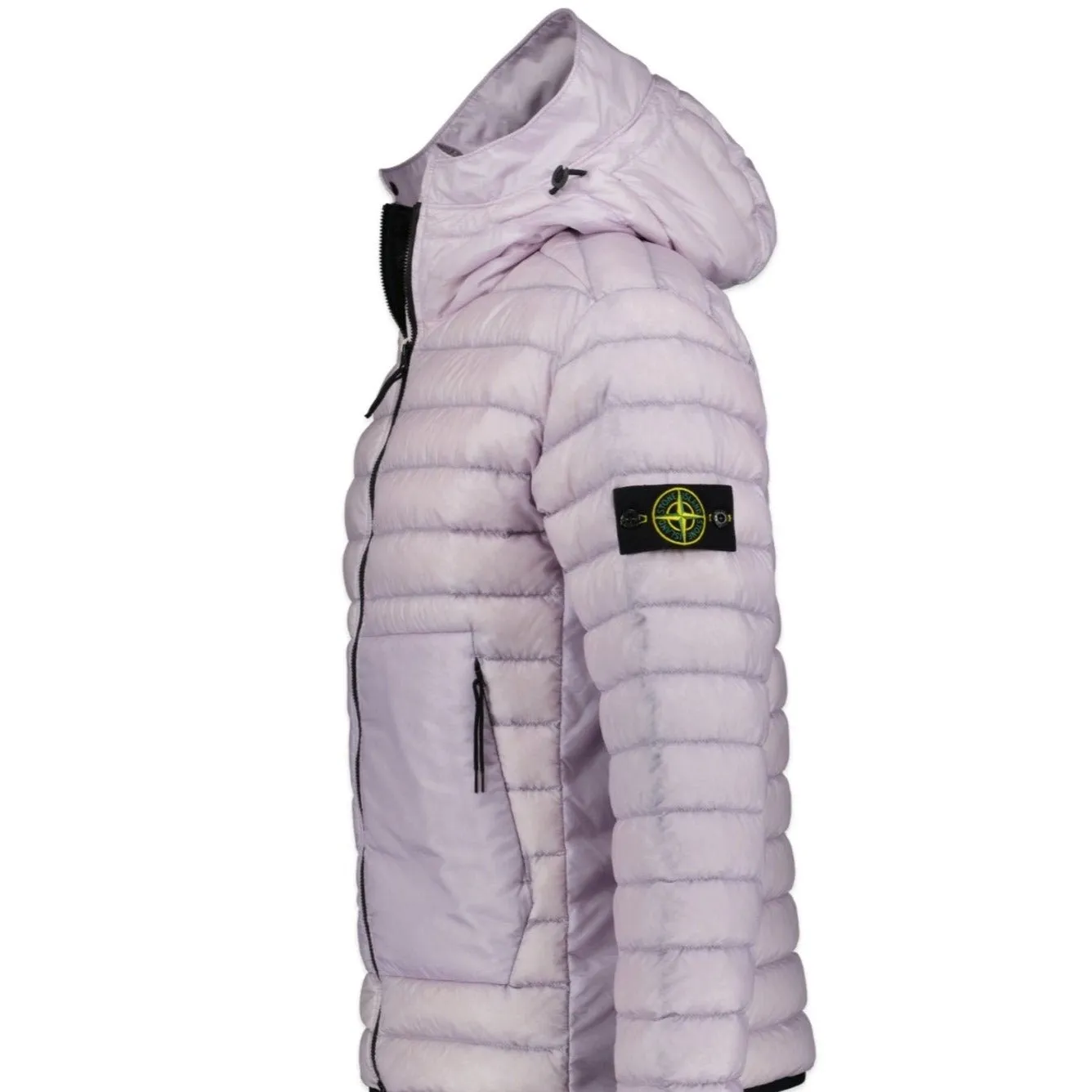 STONE ISLAND LOGO PATCH QUILTED DOWN NYLON HOODED COAT PINK
