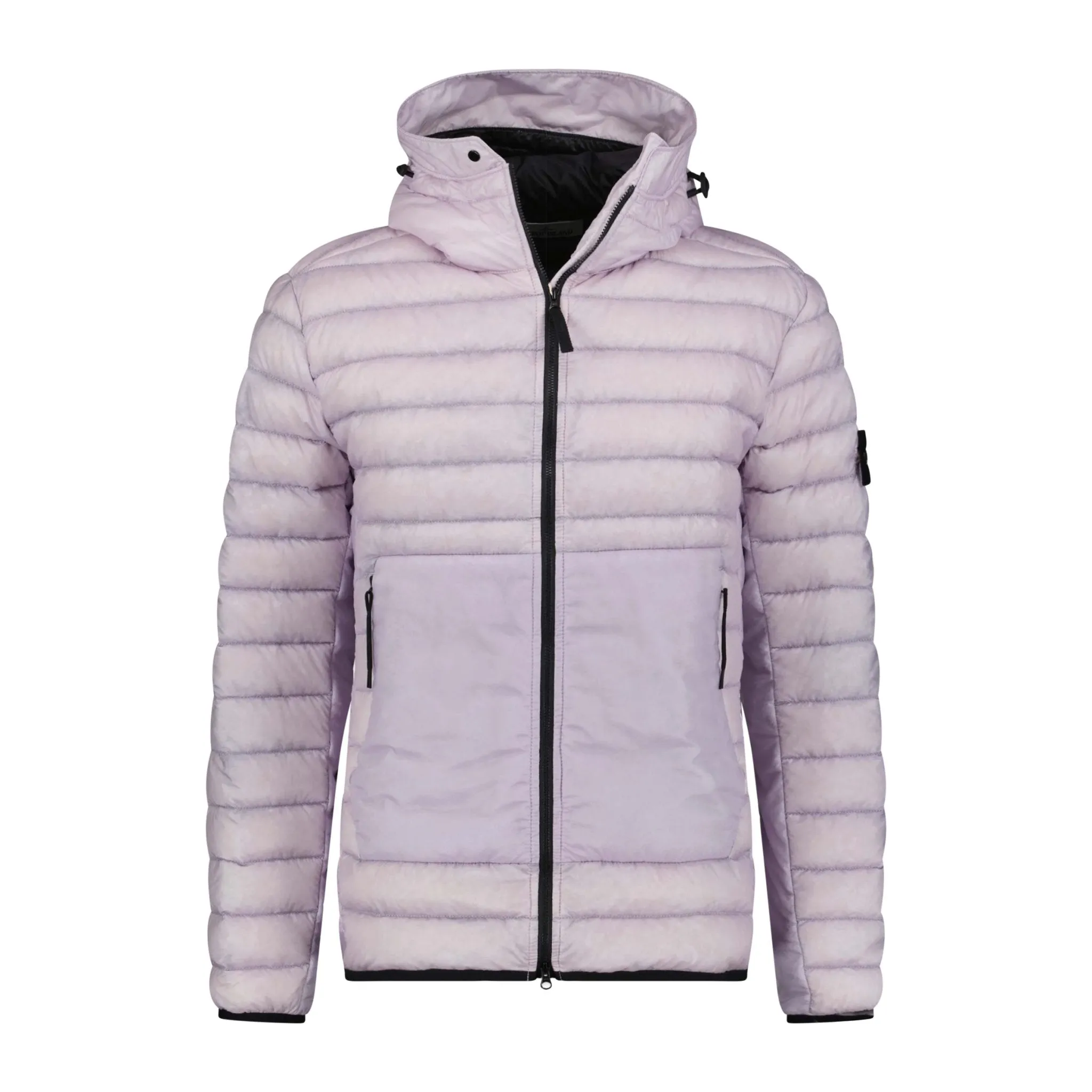 STONE ISLAND LOGO PATCH QUILTED DOWN NYLON HOODED COAT PINK