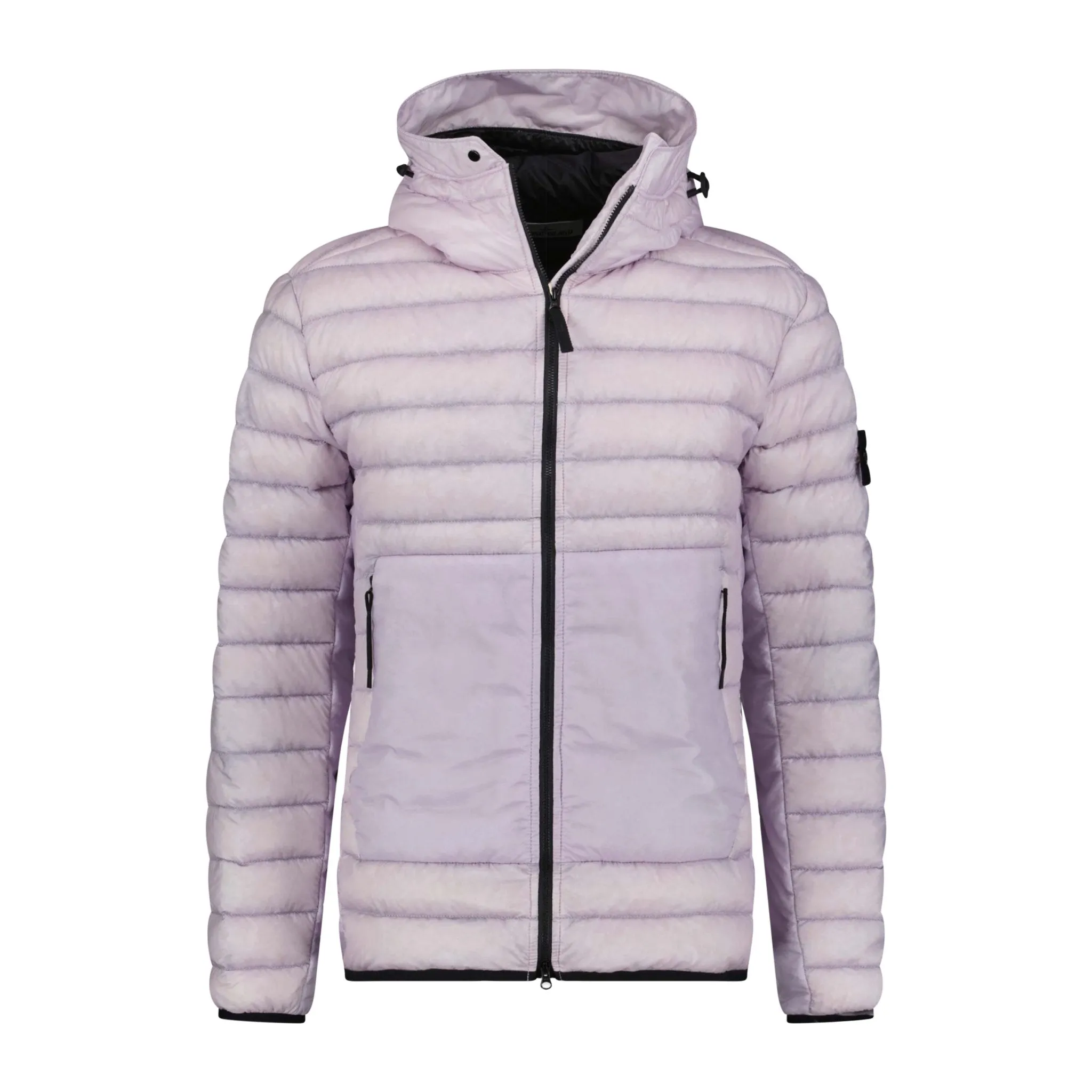 STONE ISLAND LOGO PATCH QUILTED DOWN NYLON HOODED COAT PINK
