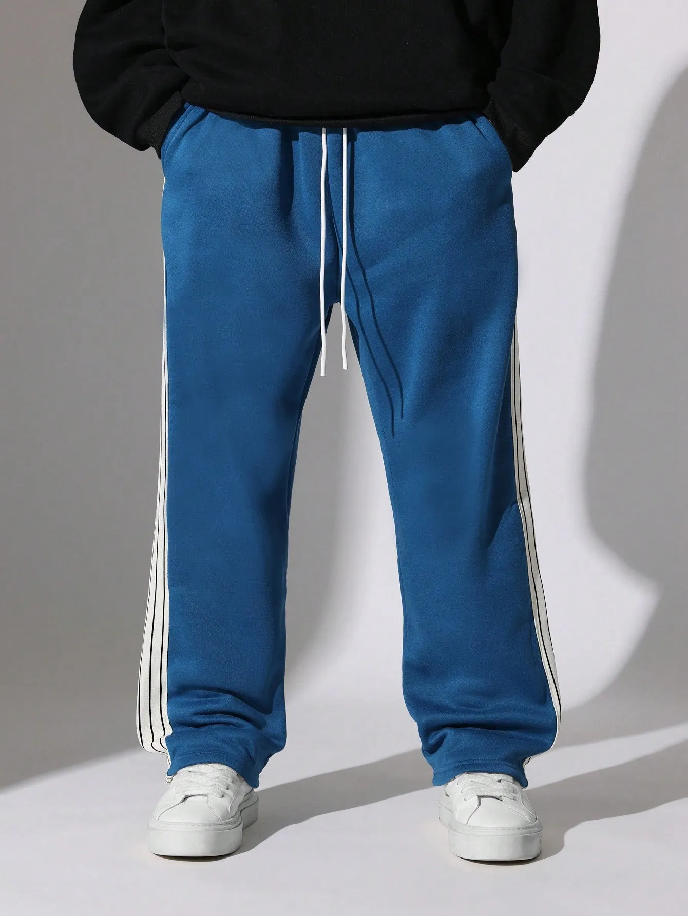 Straight Fit Drop Crotch Sweatpants With Side Tape Detail & Drawstrings