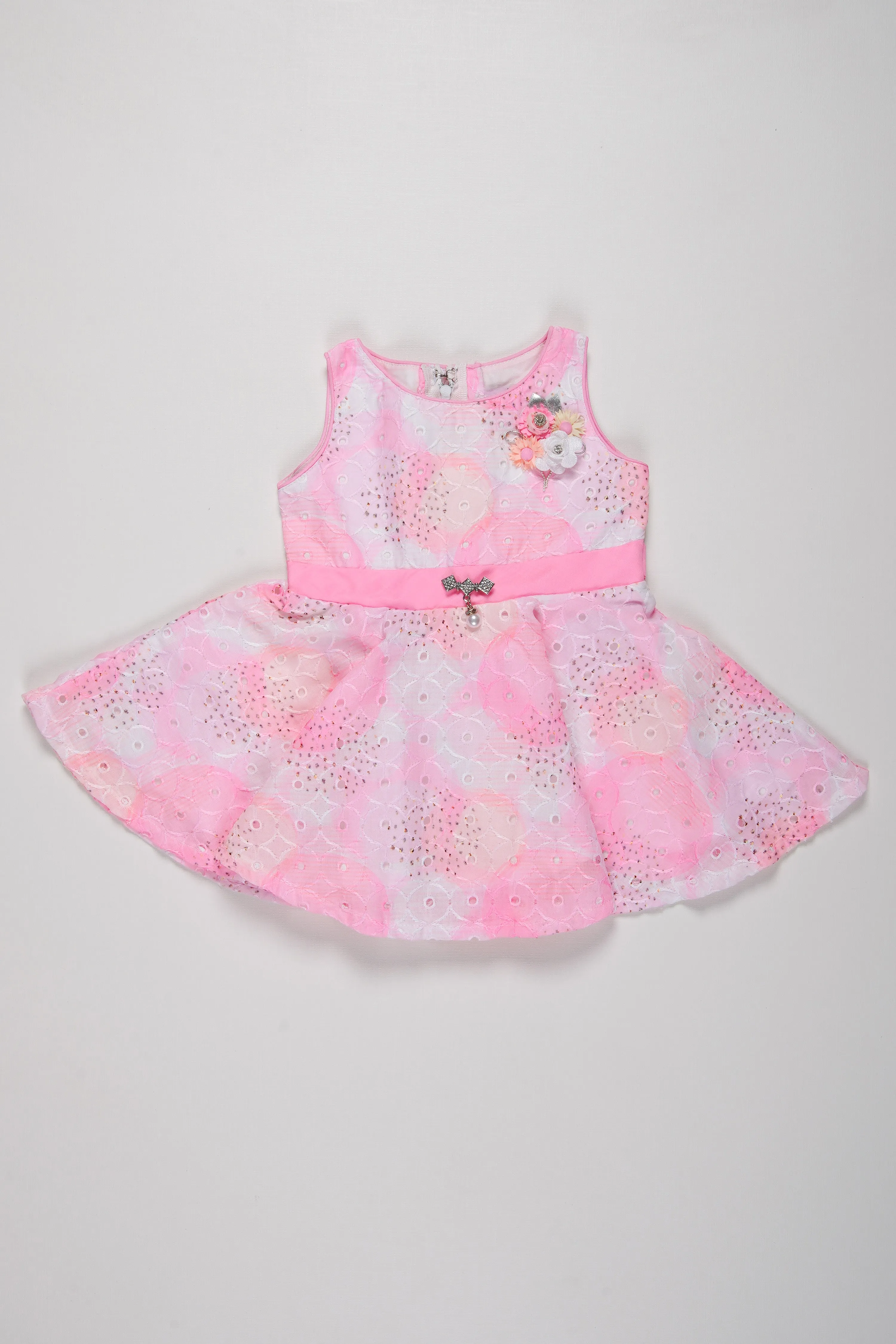 Stunning Sleeveless Cotton Frock for Girls - Pink Ombre with Embellished Details