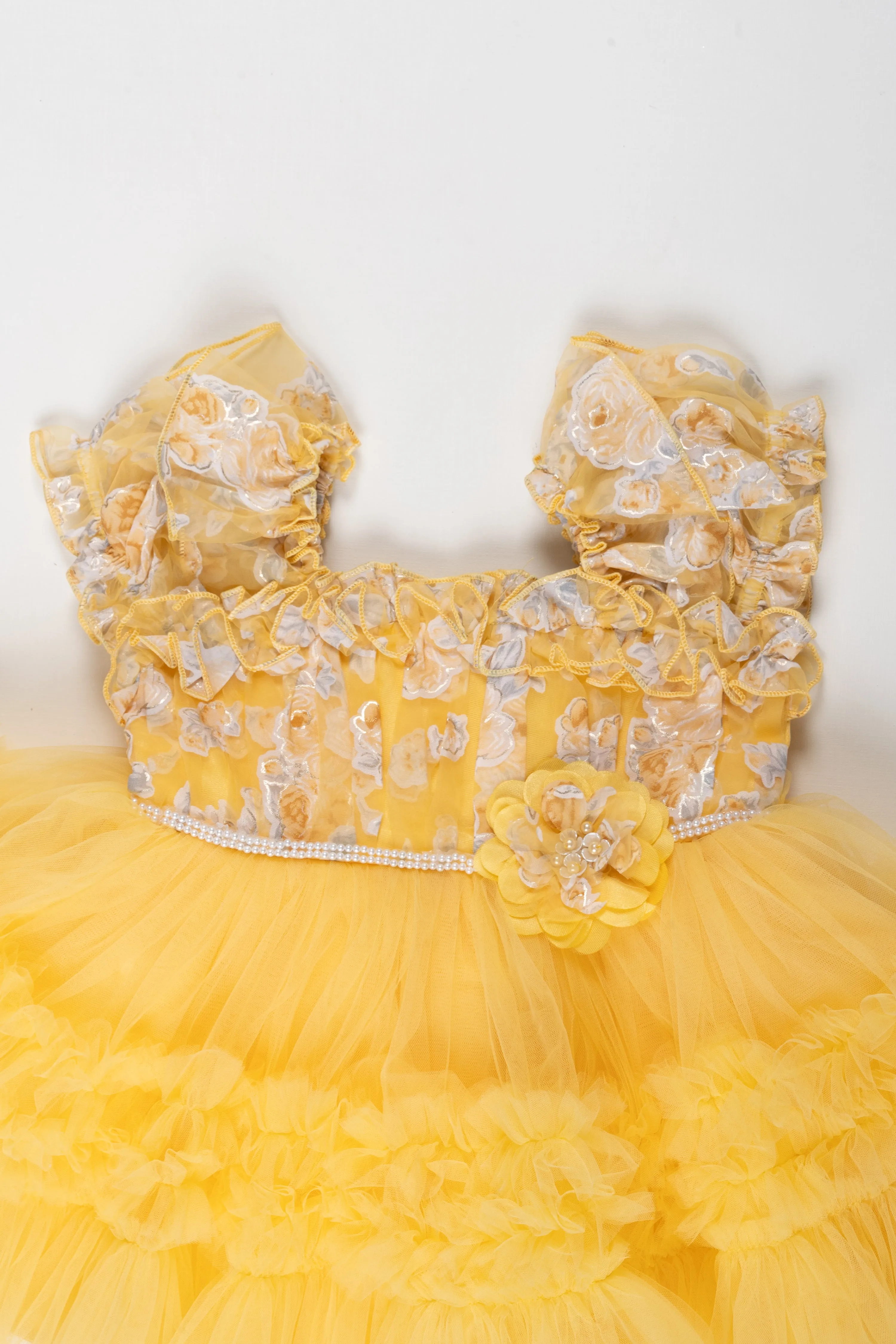 Sunny Delight Floral Party Frock: Radiance in Ruffles for the Little Charmer