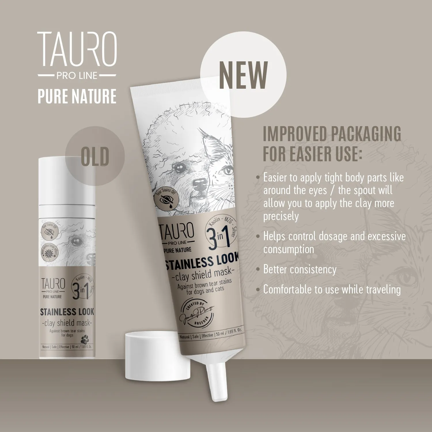 Tauro Pro Line Nature Stainless Look 3in1 Natural Clay Mask Gentle Tear Stains Remover And Protection