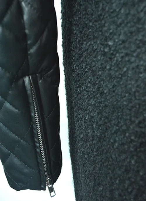 Vanessa Quilted Sleeve Panel Wool Coat in Black