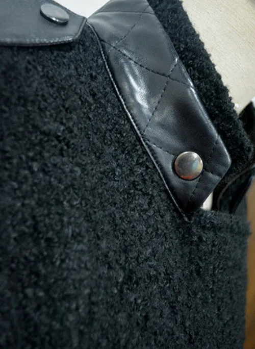 Vanessa Quilted Sleeve Panel Wool Coat in Black