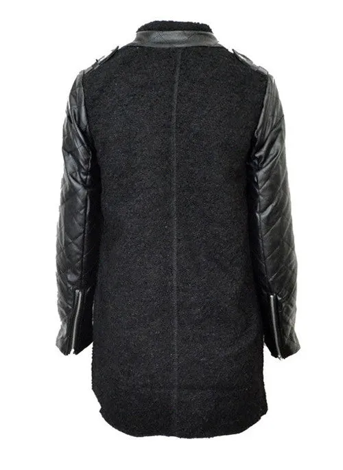 Vanessa Quilted Sleeve Panel Wool Coat in Black