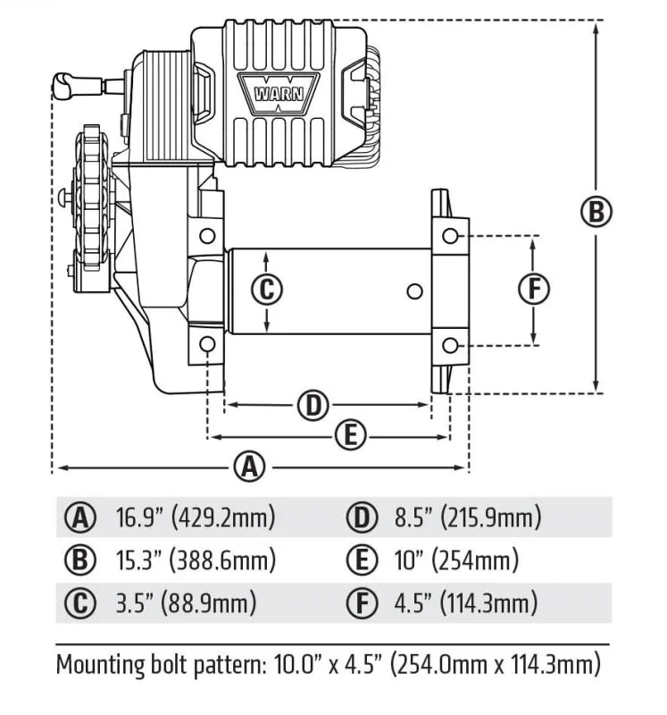 Warn M8274 12v 10000lb High Mount Winch with Steel Cable