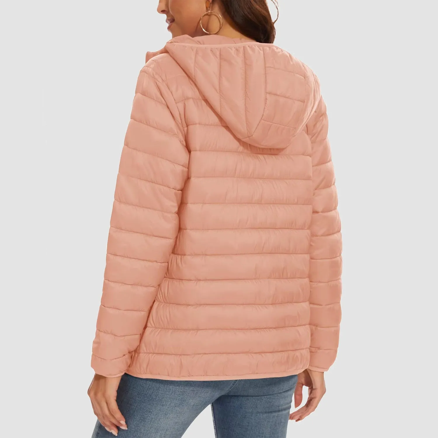 Women's Lightweight Puffer Jacket Hooded Full Zip Quilted Lined Coat for Winter