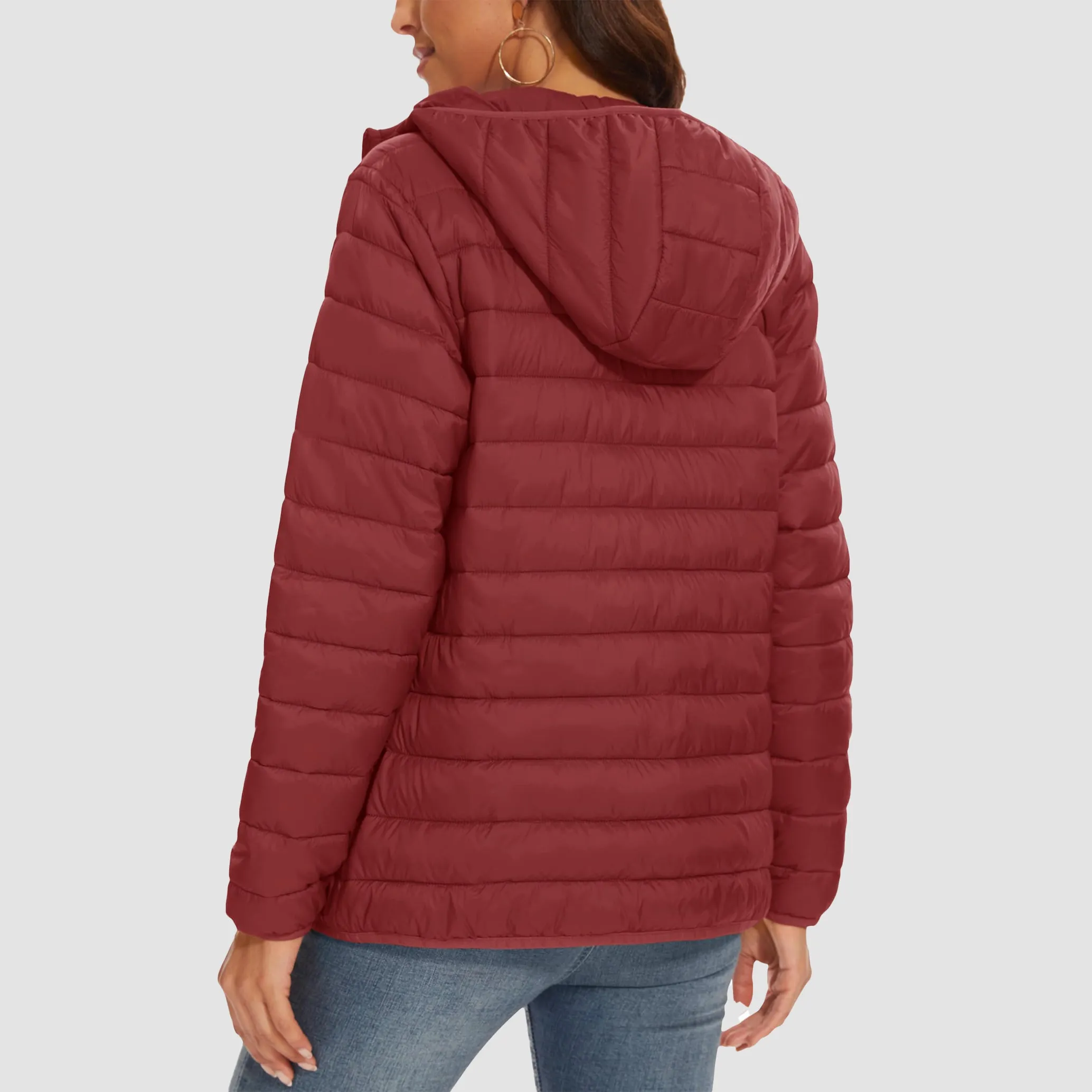 Women's Lightweight Puffer Jacket Hooded Full Zip Quilted Lined Coat for Winter