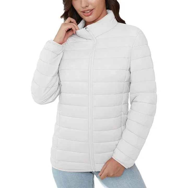 Women's  Lightweight Puffer Jacket Stand Collar Full Zip Quilted Lined Winter Coat