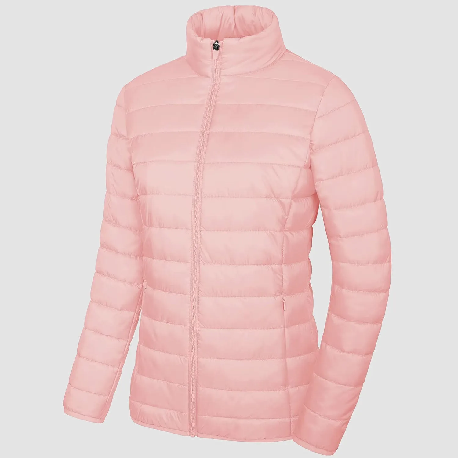 Women's  Lightweight Puffer Jacket Stand Collar Full Zip Quilted Lined Winter Coat