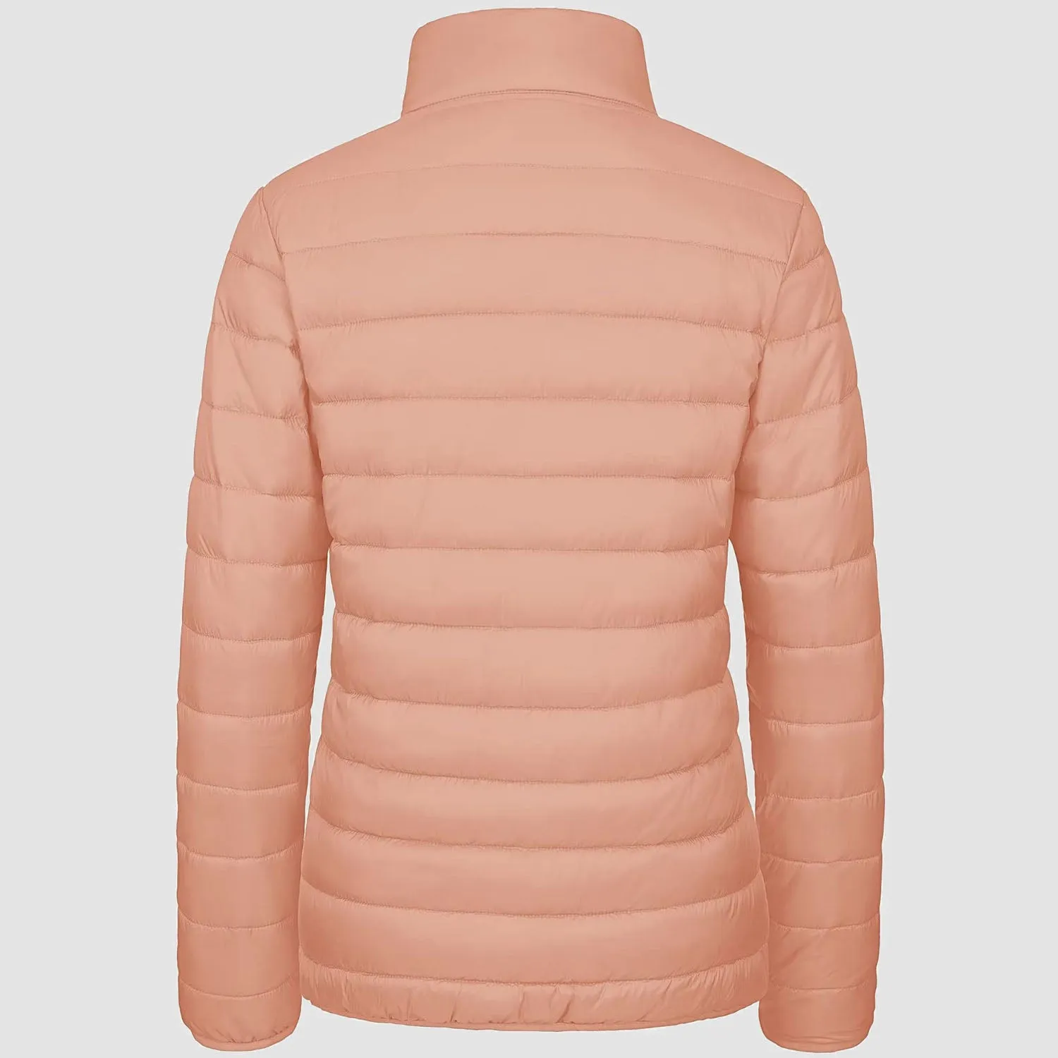Women's  Lightweight Puffer Jacket Stand Collar Full Zip Quilted Lined Winter Coat