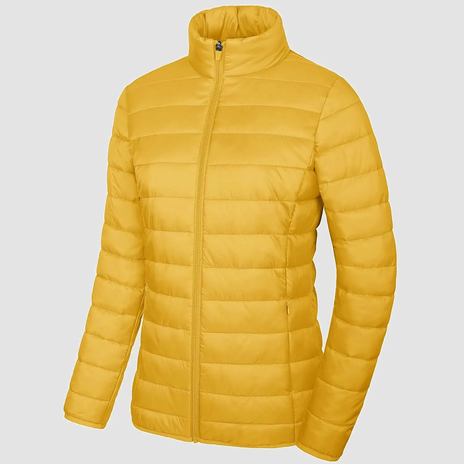Women's  Lightweight Puffer Jacket Stand Collar Full Zip Quilted Lined Winter Coat