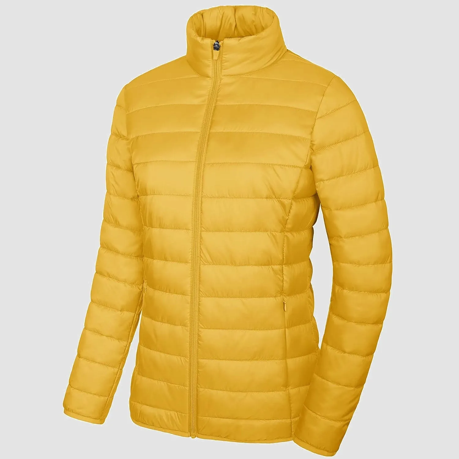 Women's  Lightweight Puffer Jacket Stand Collar Full Zip Quilted Lined Winter Coat