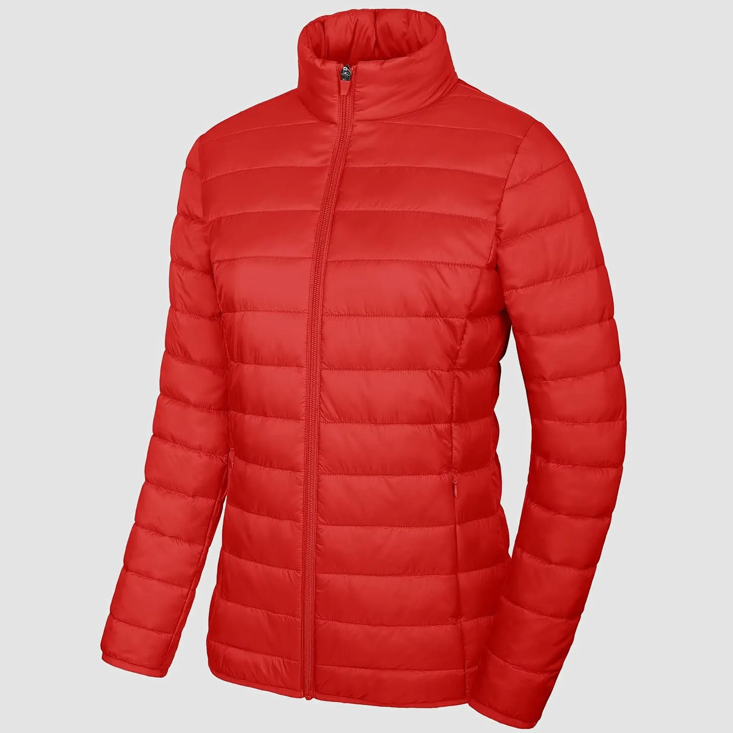 Women's  Lightweight Puffer Jacket Stand Collar Full Zip Quilted Lined Winter Coat