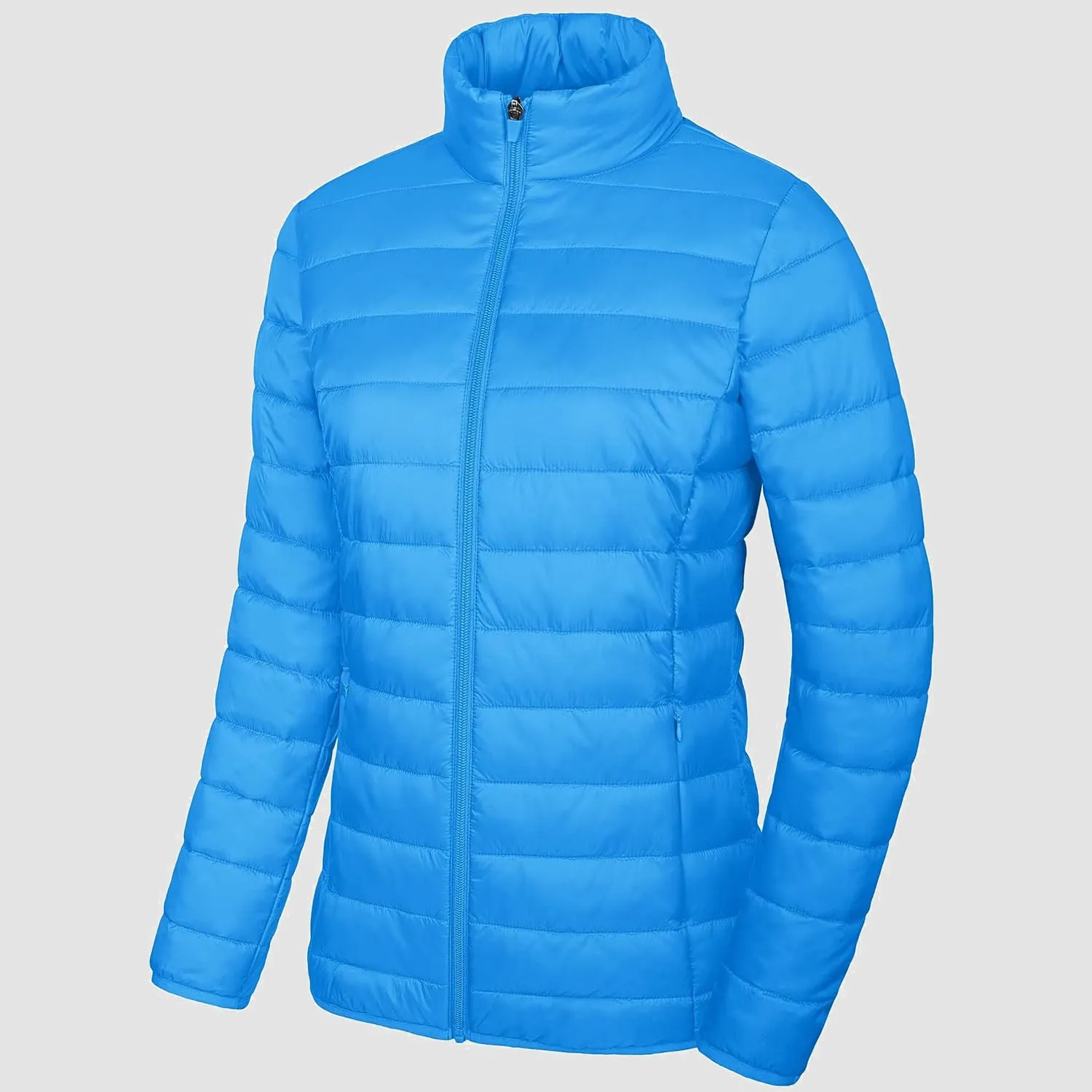 Women's  Lightweight Puffer Jacket Stand Collar Full Zip Quilted Lined Winter Coat