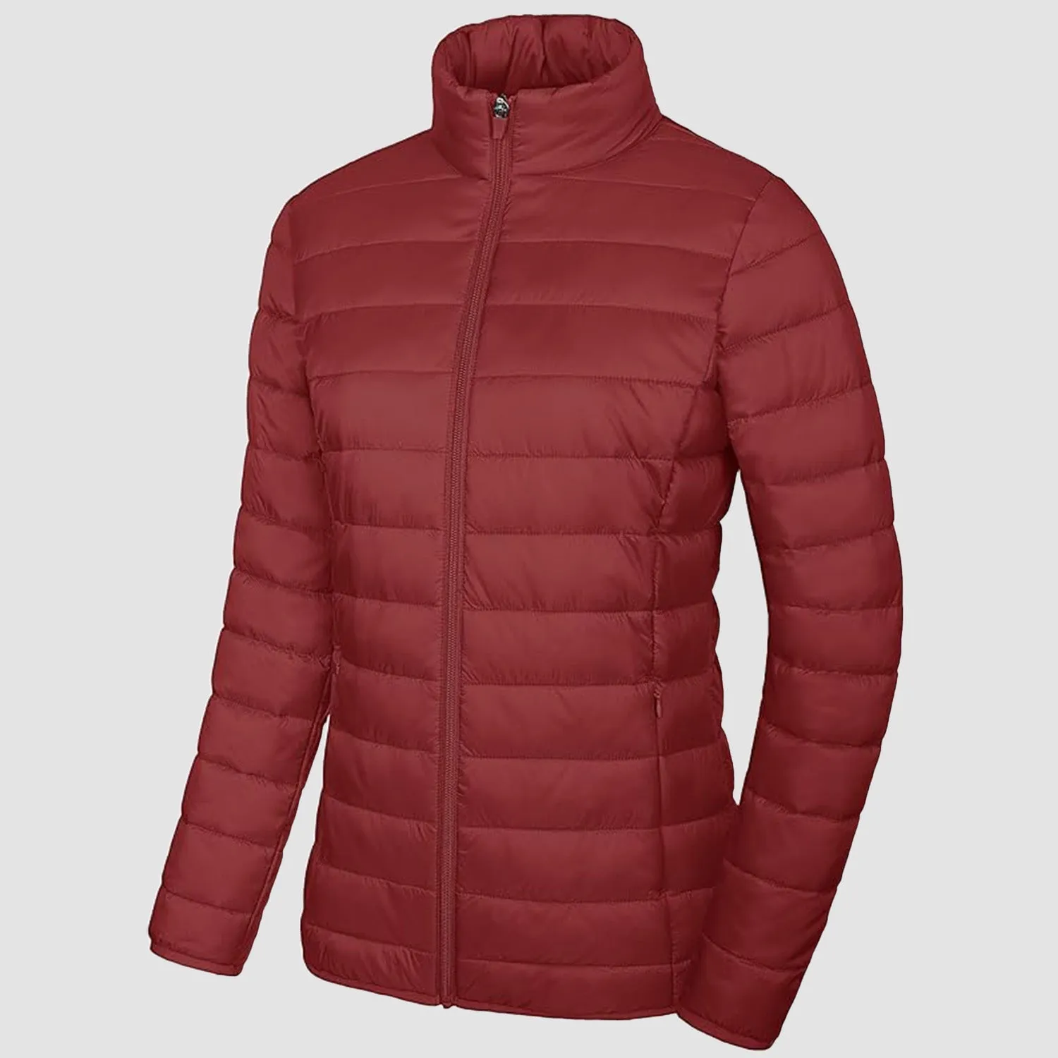 Women's  Lightweight Puffer Jacket Stand Collar Full Zip Quilted Lined Winter Coat
