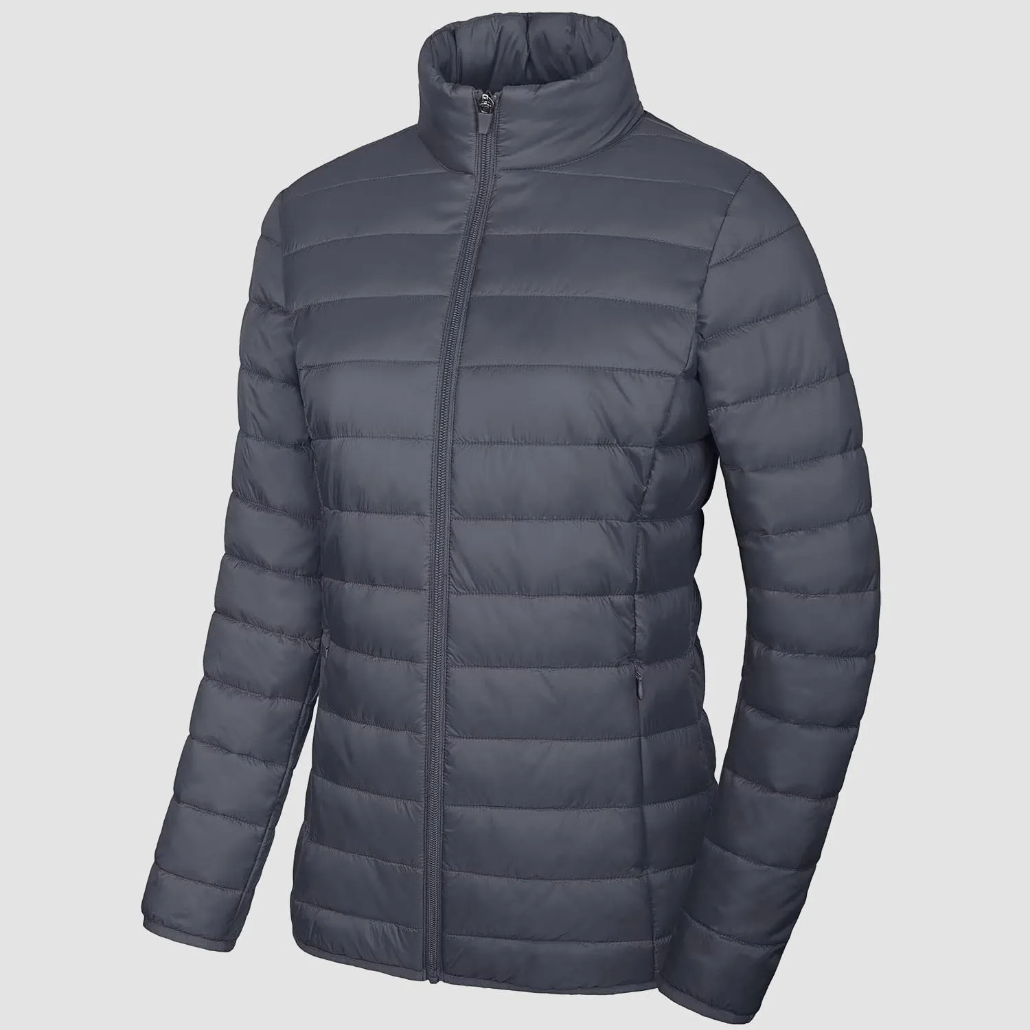 Women's  Lightweight Puffer Jacket Stand Collar Full Zip Quilted Lined Winter Coat