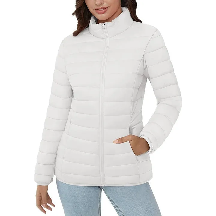 Women's  Lightweight Puffer Jacket Stand Collar Full Zip Quilted Lined Winter Coat