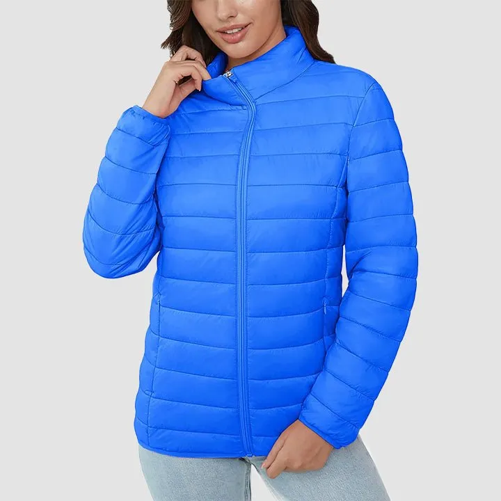 Women's  Lightweight Puffer Jacket Stand Collar Full Zip Quilted Lined Winter Coat