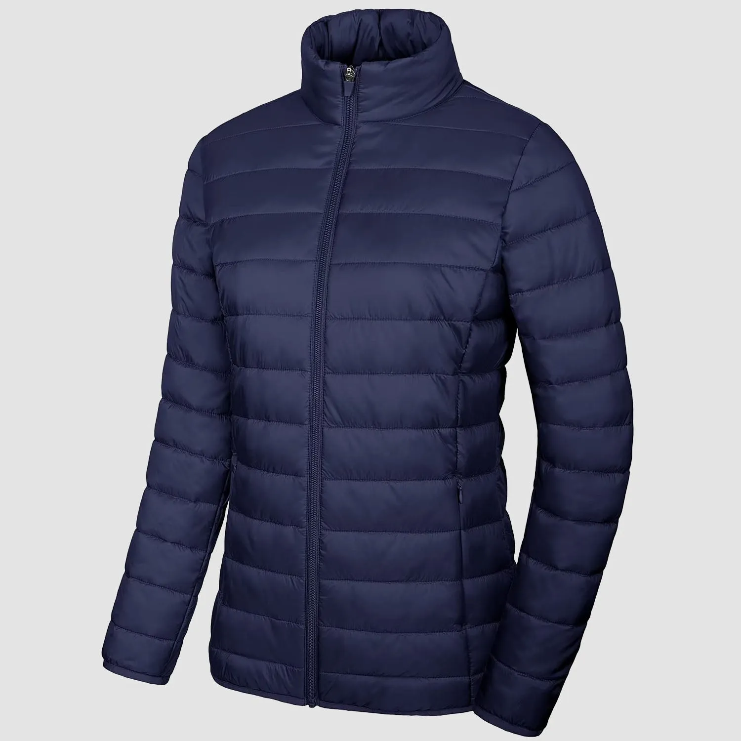 Women's  Lightweight Puffer Jacket Stand Collar Full Zip Quilted Lined Winter Coat