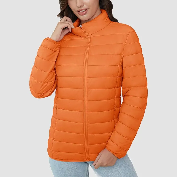 Women's  Lightweight Puffer Jacket Stand Collar Full Zip Quilted Lined Winter Coat