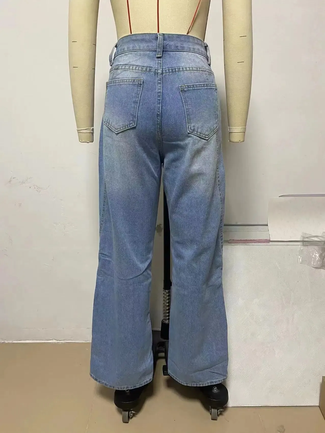 Women's Vintage Blue Jeans - High Waist Wide-Leg Streetwear with Button Fly and Pockets